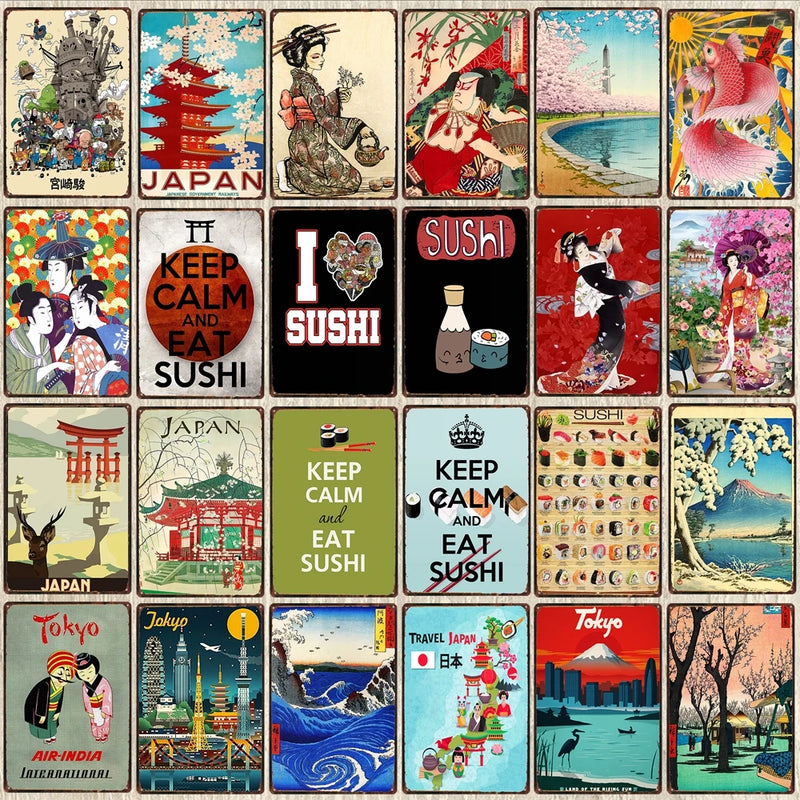 Sushi Food  Japan Poster Ukiyo-e Metal Tin Sign Wall Bar Restaurant Home Shop Decor Travel Souvenir 30X20CM DU-6096A