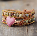 Luxury Heart Shape Wrap Bracelets W/ Jaspers Crystal 3 Strands Leather Chain Bracelet Fashion Jewelry Bijoux Dropshipping