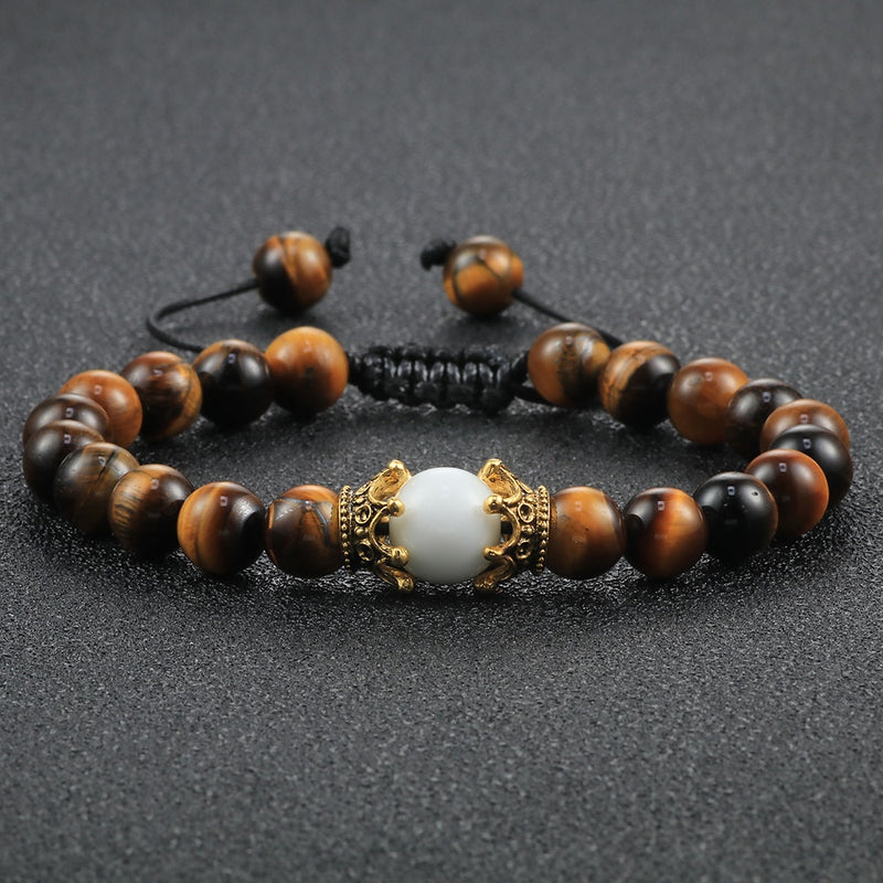 Tiger Eye Beaded Bracelets Bangles Men Braided Rope Healing Balance Yoga Charm Women Natural Stone Buddha Bracelet Adjustable