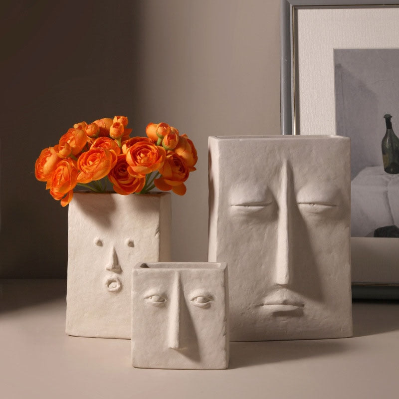 Nordic Style Modern Face Mask Ceramic Vase Home Decoration Flower Vases Head Matte Table Flower Vase for Wedding Decoration Prop