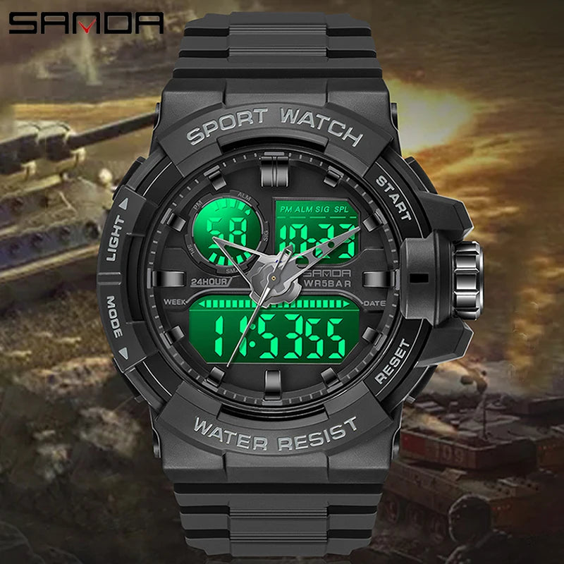 SANDA Waterproof Sports Watch Men's Clock LED Digital Quartz Watch Top Brand Luxury Men G style Luminous Watch Relogio Masculino