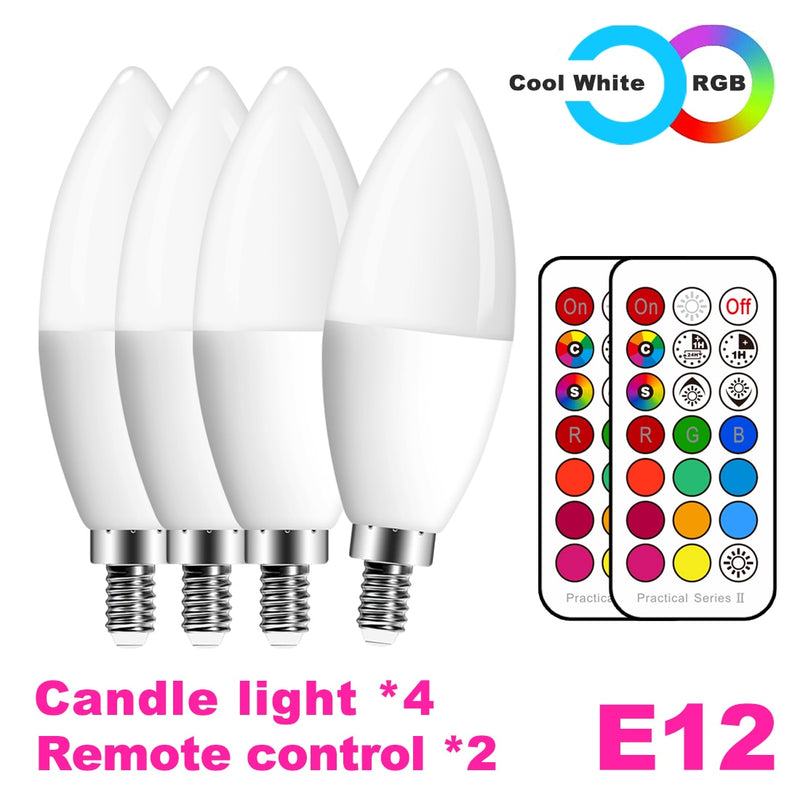 E14 LED Bulb Candle Color Indoor Neon Sign Light Bulb RGB Tape With Controller Lighting 220V E12 Dimmable Smart Lamp For Home