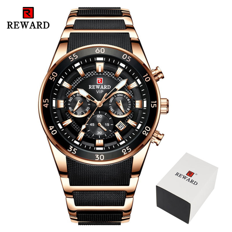 REWARD Brand Mens Watches Luxury Quartz Blue Watch Full Steel Men Chronograph Waterproof Business Wrist Watch Relogio Masculino