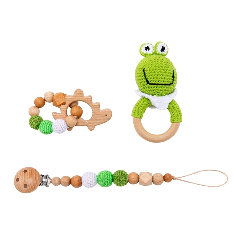 3pcs/lot Baby Rattle Animal Crochet Wooden Ring Toys Baby Teethers For Baby Products DIY Crafts Teething Rattle Amigurumi Toys