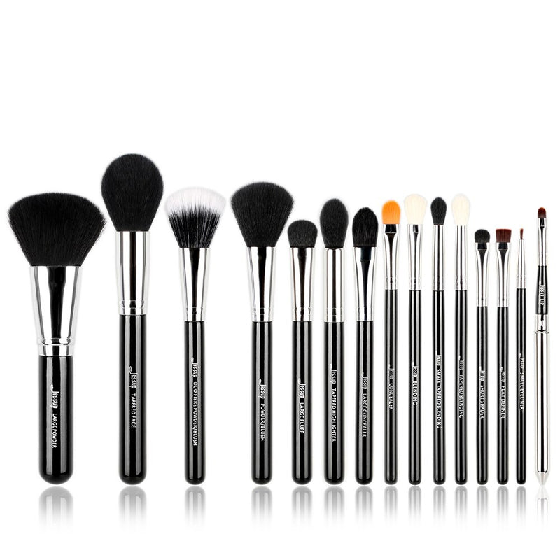 Jessup Brushes 15pcs Makeup Brushes Set Powder Foundation Eyeshadow Blending Make Up Tool Kits Shadow Liner Lip, White/Gold T103