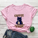 Coffee Cat Printed 100%Cotton Women's Tshirt Cat Mom Life Funny Summer Casual O-Neck Short Sleeve Tops Coffee Lover Gift