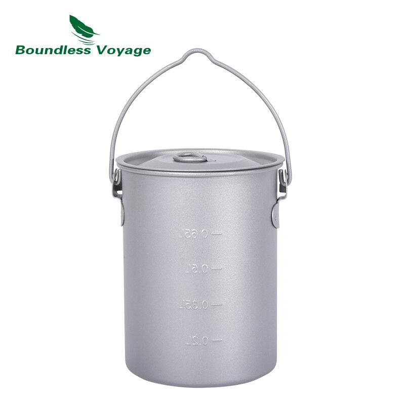 Boundless Voyage Titanium Cup with Lid Folding Handle Outdoor Camping Mug Pot Drinkware 200ml 500ml 750ml 1250ml