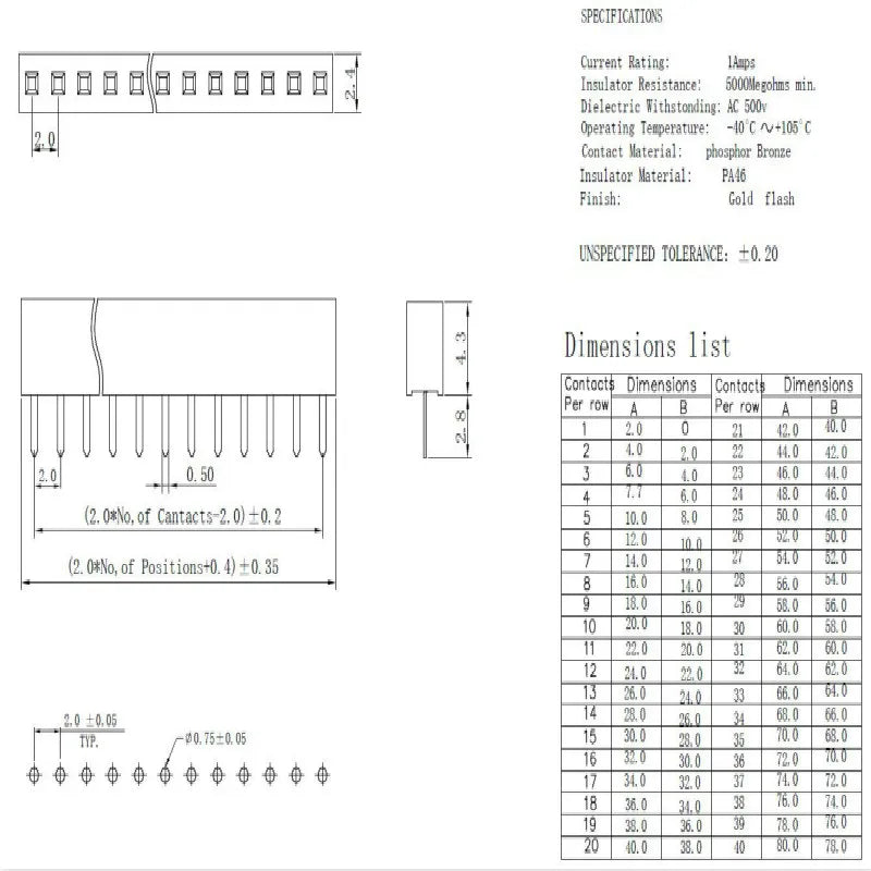 10PCS 2.0mm Female Single Row Pin Header 2/3/4/5/6/7/8/9/10/11/12/13/14/15/16/20/40P 2.0 Stright Pin Strip PCB Connector