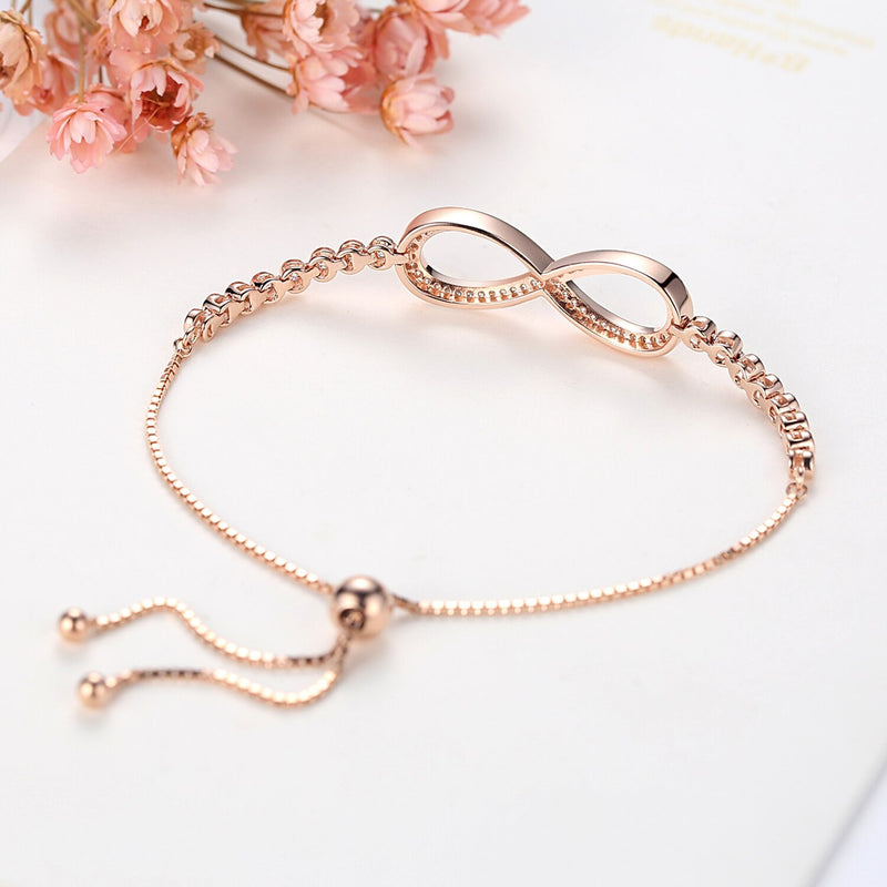 KALETINE Endless Mens Bracelets 925 Sterling Silver CZ Rose Gold Charm Bracelet Infinity Tennis Bracelets for Women Jewelry 2019