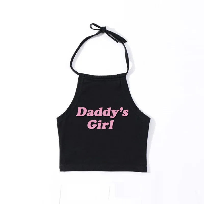 Yangelo Sexy Lolita Kawaii Cotton Short Crop Tops Cute Pink Letters Daddy'S Girl Sleeveless Tank Top Women Summer Funny Tumblr