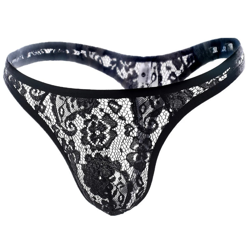 Hollow Out Lace Men Sexy Transparent Thong Underwear See Through Sissy Personalized Jockstrap Man Underpant Erotic Pouch