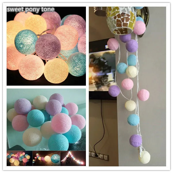 Turquoise+Mint+Sky Blue+Light Gray Mix Cotton Ball String Lights Bedroom Fairy Nursery Night Lamp Garland Holiday