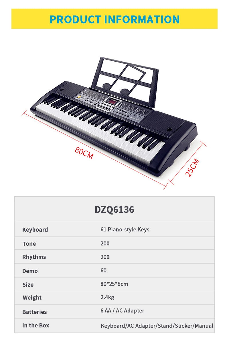 Musical Keyboard Professional Midi Controller Electronic Piano Music Synthesizer Digital 61 Keys Organ Instruments