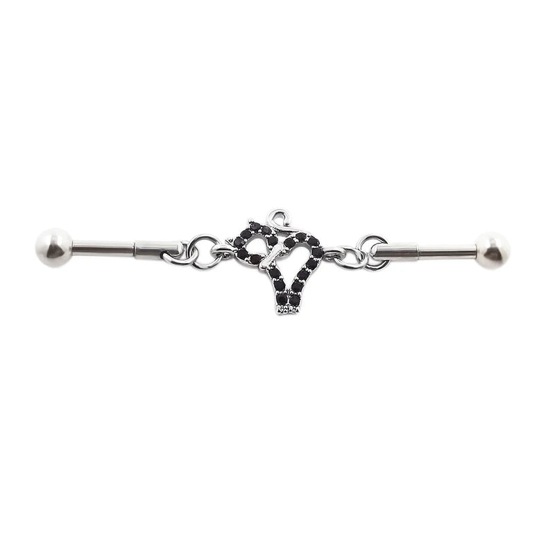 JHJT 14G Heart Industrial Piercing Surgical Steel Industrial Barbell Handcuffs Cat Star Cartilage Earring Body Jewelry