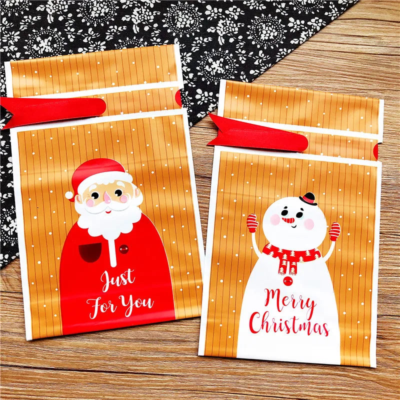 25pcs Christmas Gift Bag Drawstring Packaging Candy Cookie Nougat Packing Bags For Home New Year Xmas Santa Presents Decorations