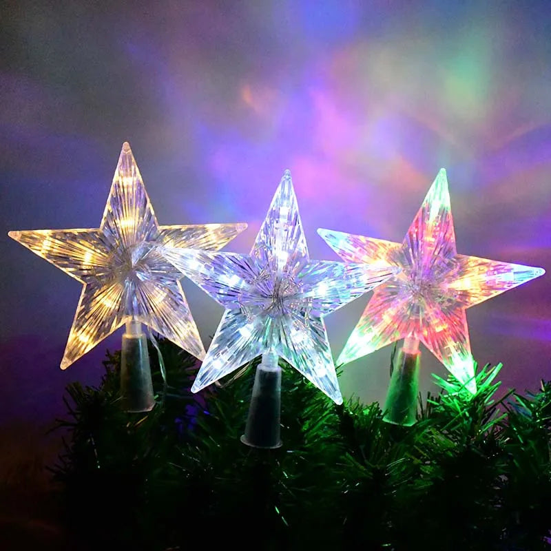 Christmas Tree Topper Star Lights Xmas Tree LED Star Night Lamp Ornaments Christmas Festival Party New Year Home DIY Decorations