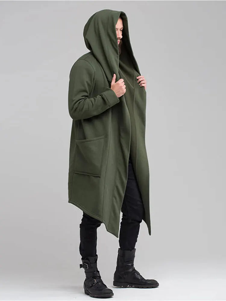 Winter Clothing Men's Hooded Cardigan Long Trench Coat Streetwear Solid Color Thickened Windbreaker Hoodie Jackets S-3XL New