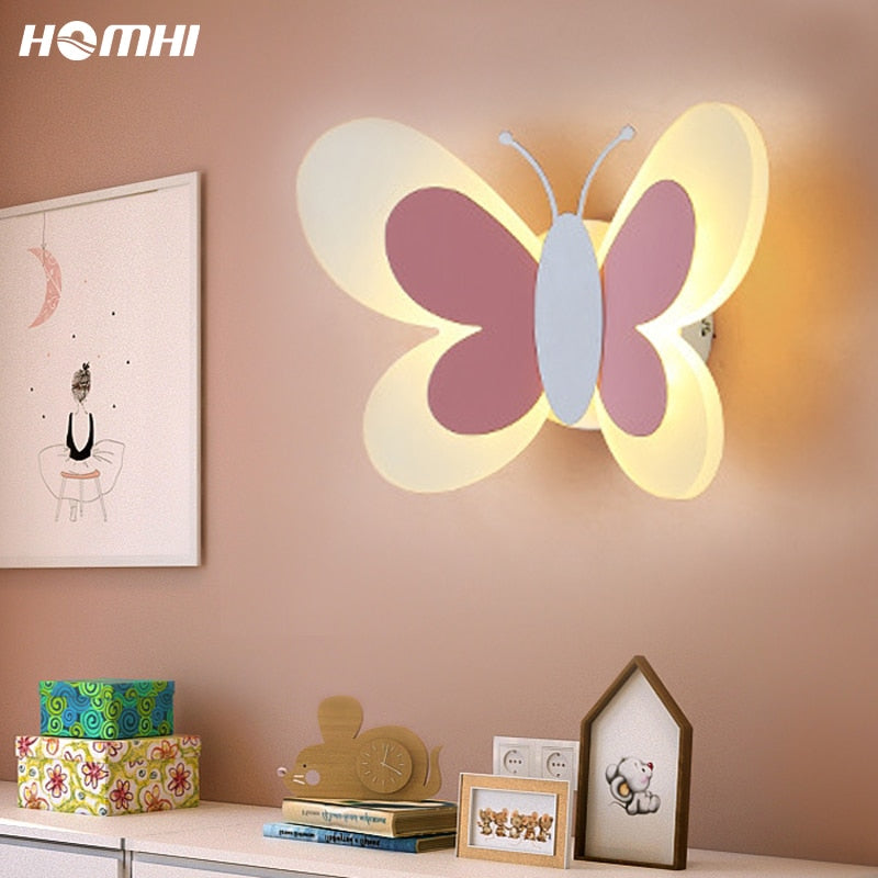 Butterfly Led Wall Sconce With Switch For Kids Bedroom Night Lights Deco Lamp For Girls Pink Fairy Nordic Nursery Decor HWL-044