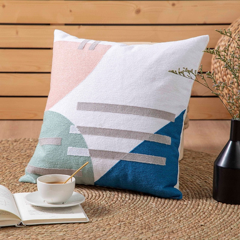 45x45cm/30x50cm Modern Geometric Soft Cozy Pillow Cover Cotton Canvas Towel-embroidered Sofa cushion cover Home Decoration