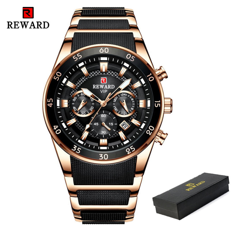 REWARD Brand Mens Watches Luxury Quartz Blue Watch Full Steel Men Chronograph Waterproof Business Wrist Watch Relogio Masculino