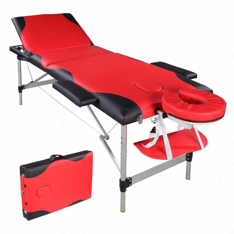 3 Sections 185 x 60 x 81cm Beauty Bed Folding Aluminum Tube SPA Bodybuilding Massage Table Red with Black Edge