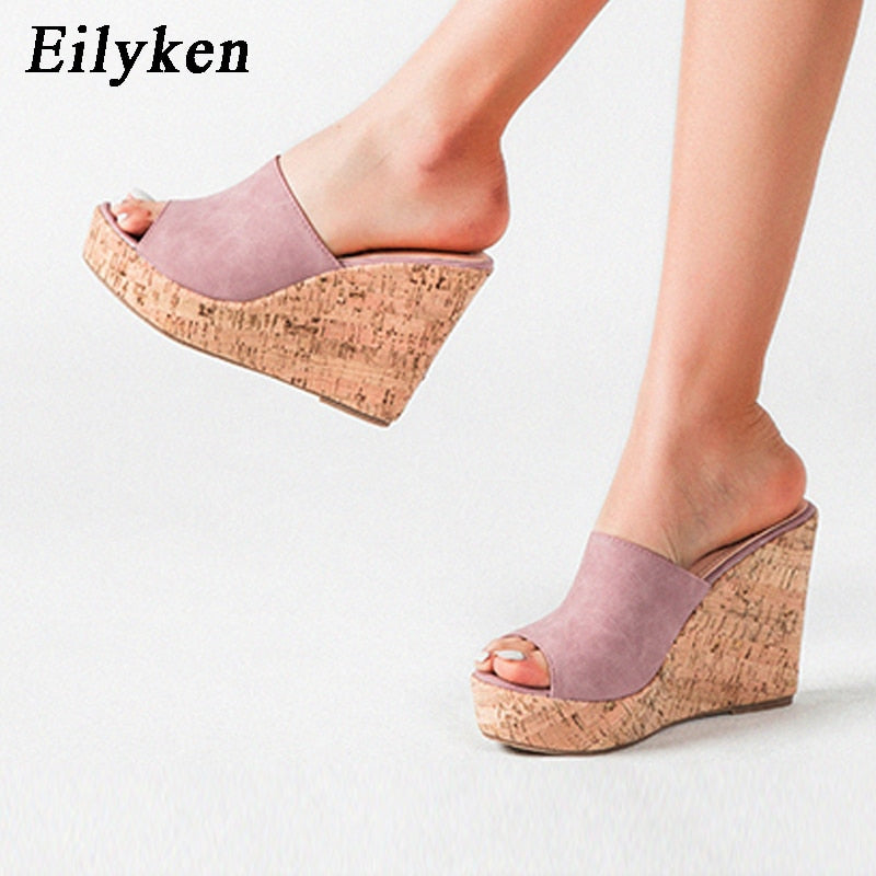 Eilyken 2023 New Summer Casual Cozy Platform Wedges Heels Slippers Ladies Fashion Open Toe Roman Women&