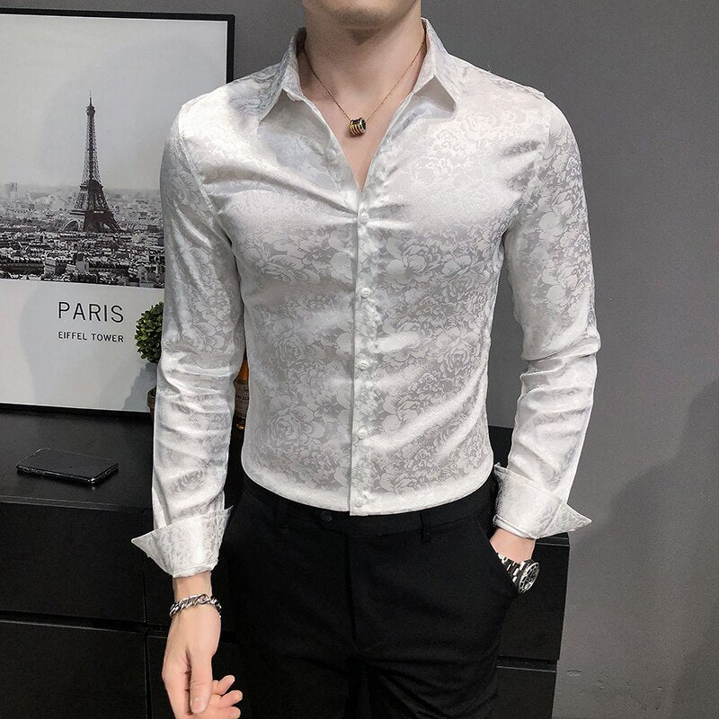 British Style Digital Print Business Gentlemen Shirt Men Clothing 2023 Long Sleeve Formal Wear Casual Prom Tuxedo Dress 3XL-M