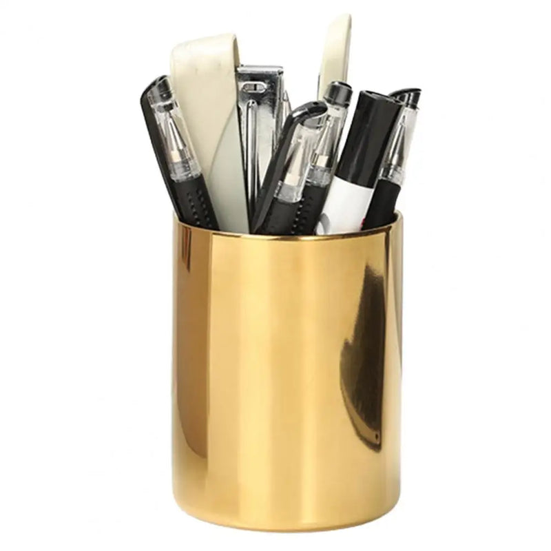 Pen Holders Organizer Space-saving Stainless Steel All-match Polished Brush Pots Plating Makeup Tools Holder Pen Containers 2021