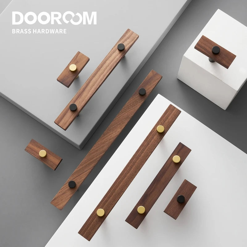 Dooroom Walnut Brass Furniture Handles Long Modern Pulls Cupboard Wardrobe Dresser Shoe Box Wine Bar Drawer Cabinet Knobs