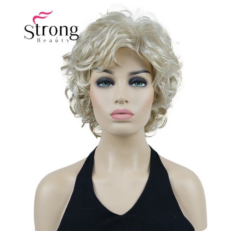 StrongBeauty Short Wig Soft Tousled Curls Blonde Highlights Full Synthetic Wigs COLOUR CHOICES