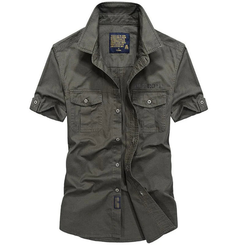 Military Shirt Men Casual 100% Cotton Short Sleeve Army Shirts Camisa Masculina Social Shirt Mens Fashion Outwear Summer Clothes