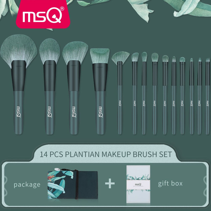 MSQ 14PCS Makeup Brushes Set Foundation Powder Eye shadow Eyebrow Blending Fan Detail Make Up Brush Beauty Tools with Gift Box