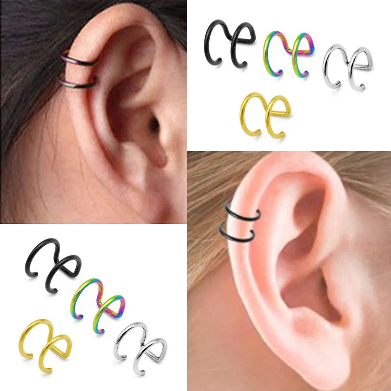 1 Piece Punk Man/Women Stainless Steel Ear Clip Fake Earring Cuff Wrap Earrings No piercing-Clip On Cartilage Wrap Jewelry