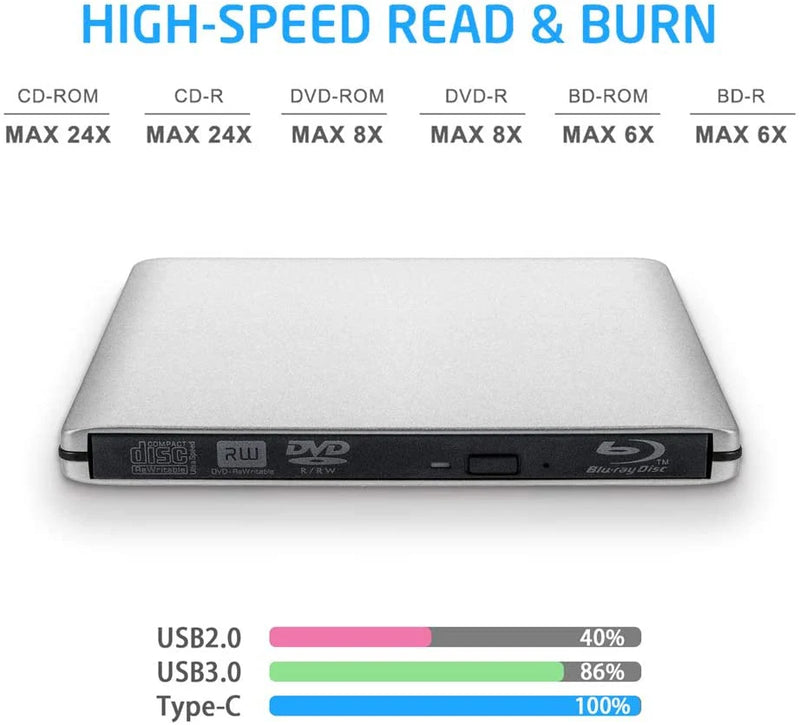 External USB3.0  Blu-Ray Burner Writer Optical DVD Drive BD-RE 3D Blu-Ray Reader  for Windows/MAC OS