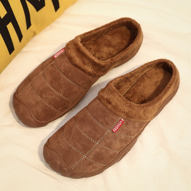 WOTTE Slippers House Men's Winter Shoes Soft Man Home Slippers Cotton Shoes Fleece Warm Anti-skid Man Slippers High Quality