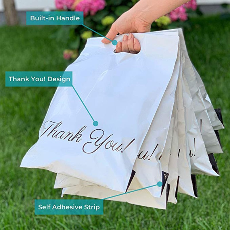 10pcs Printed Tote Bag Express Bag with handle Courier Bag Self-Seal Adhesive Thick Waterproof Plastic Poly Envelope Mailing Bag