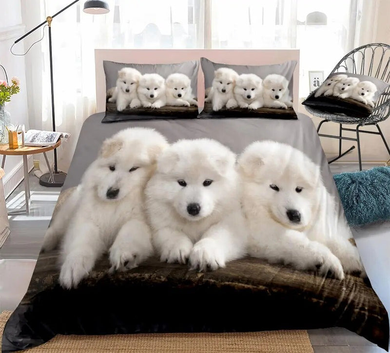 Fashion 3D Samoyed Dogs Duvet Cover Set Animal Home Textiles Cute White Bedding Kids Boys Girls 2/3pcs Dropship