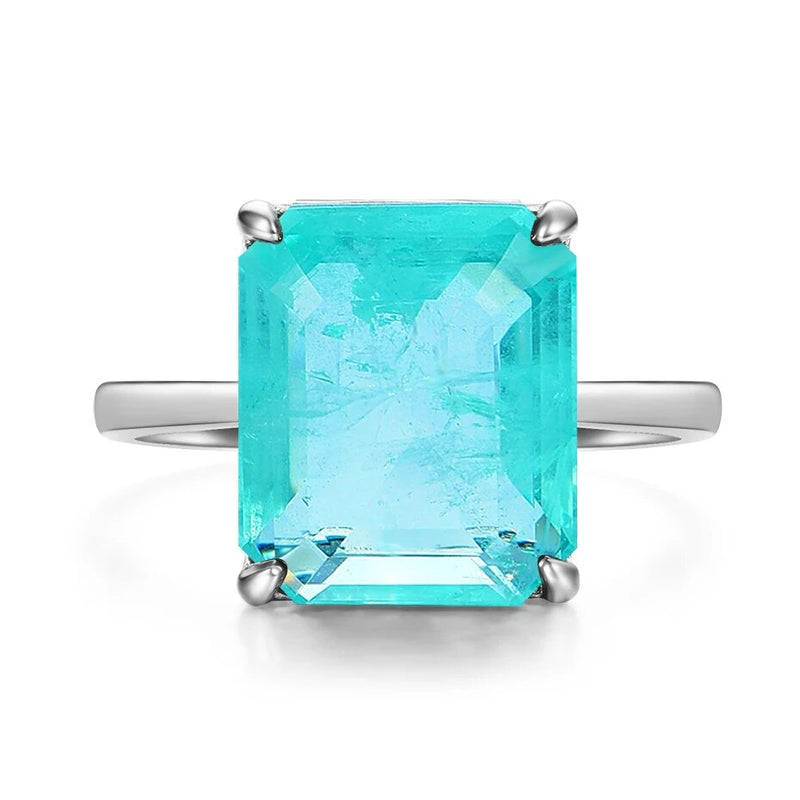 Kuololit Paraiba Gemstone Rings for Women Solid 925 Sterling Silver Emerald Cutting Tourmaline Handmade Engagement Bride Jewelry