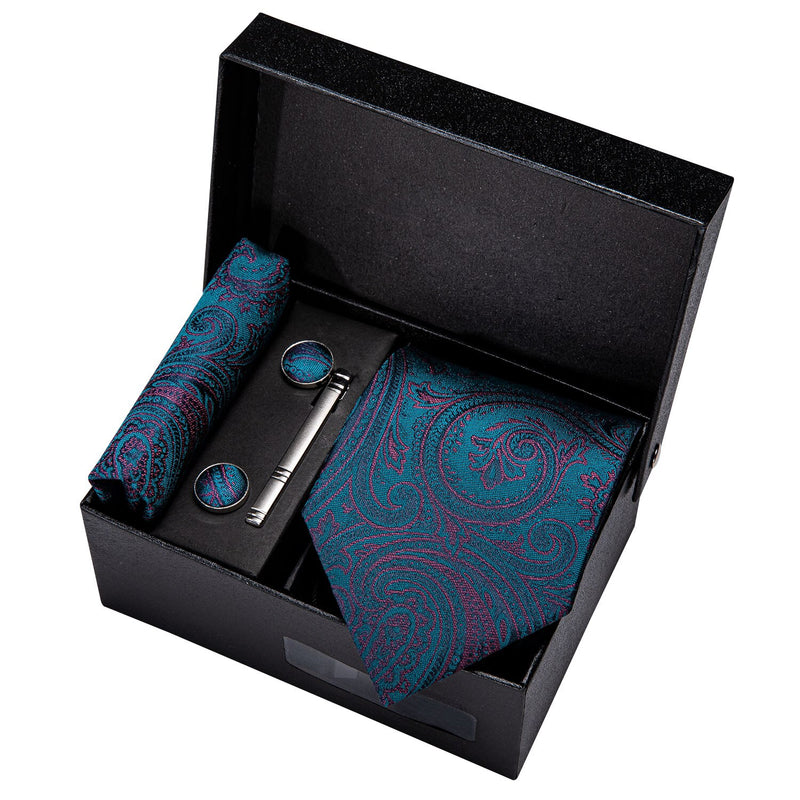 Gold Men Tie Paisley Silk Tie Pocket Square Gift Box Set Barry.Wang Luxury Designer Neck Tie For Men Male Gravat Wedding BB-5150