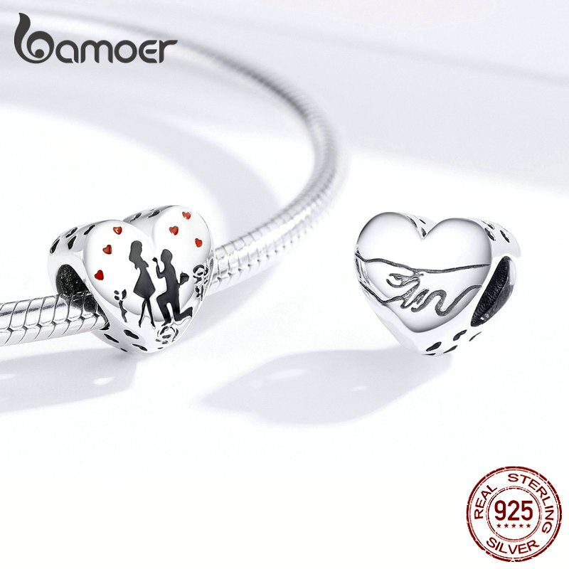 bamoer Marry Me Heart Enamel Charm for Women Original Silver Bracelet 925 Sterling Silver Jewelry Anniversary Gifts SCC1403