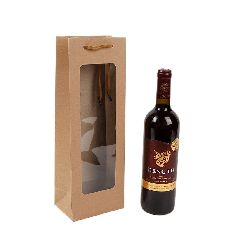 Visible Wine Bags Solid Paper Bags Clear Window White Paper Bag For Wine Flower Gift Packing Party Festival Gift Package