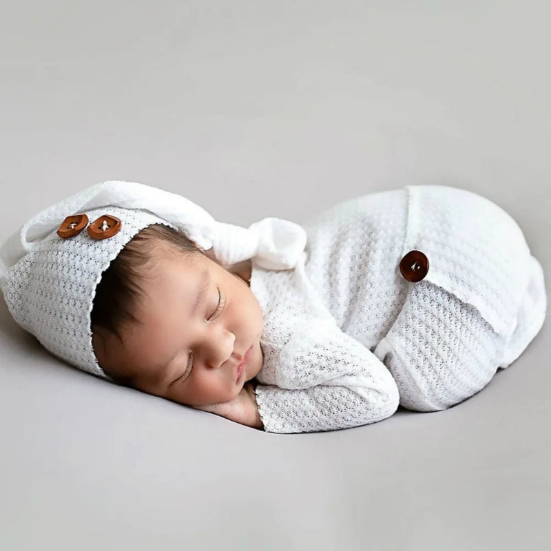 2 Pcs/Set Baby Hat Romper Newborn Photography Props Knitted Jumpsuit Long Tail Cap Kit Infants Photo Shooting Clothing Outfits