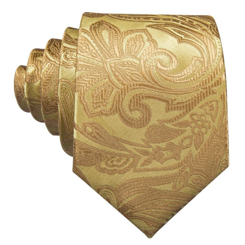 Gold Men Tie Paisley Silk Tie Pocket Square Gift Box Set Barry.Wang Luxury Designer Neck Tie For Men Male Gravat Wedding BB-5150