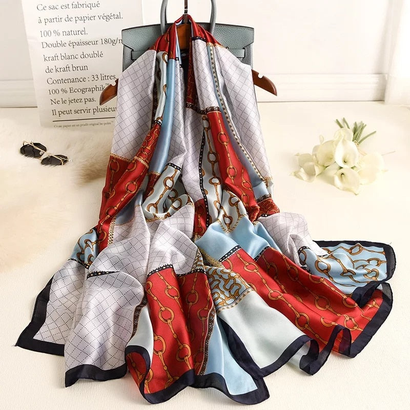 180*90cm Luxury Brand Spring Autumn New Silk Scarf Women Shawl Fashion Soft Poncho Chiffon Hijab Foulard Muffler Bandanna Pareo