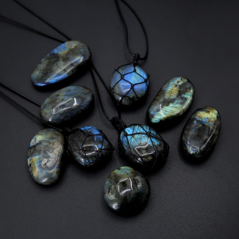 LOOKER Labradorite Necklace Natural Stone Pendant Wrap Braid Necklace Yoga Macrame Necklace for Men Women Energy Necklace