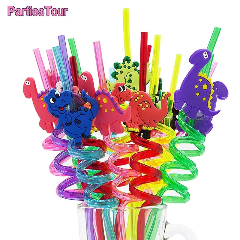 8X Jurassic World Dinosaur Drinking Plastic Straws for Kids Birthday Party Decors Dinosaur Party Reusable Straws Party Supplies