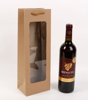 Visible Wine Bags Solid Paper Bags Clear Window White Paper Bag For Wine Flower Gift Packing Party Festival Gift Package