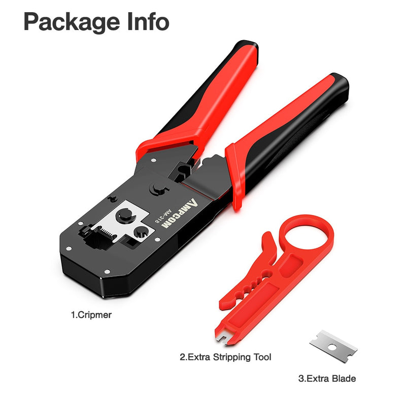 AMPCOM RJ45 Crimping Tool Ethernet Network LAN Cable Crimper Cutter Stripper Plier 8P RJ45 6P RJ12 RJ11 for Modular Connector