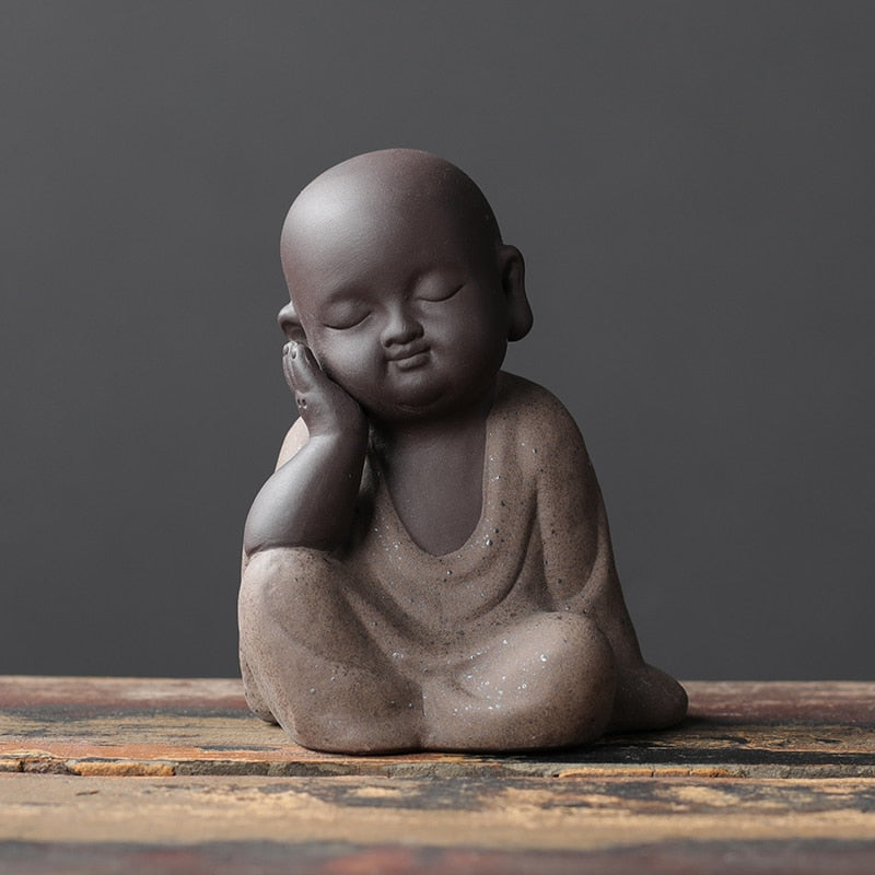 VILEAD 9cm Buddha Statues Small Monk Buddhism Figurines Tea Pet Statuette Feng Shui Ceramic Home Club Geomantic Decoration