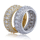 Five Rows CZ Stone Ring Iced Out Bling Wedding Ring Band Gold Silver Color for Men Women